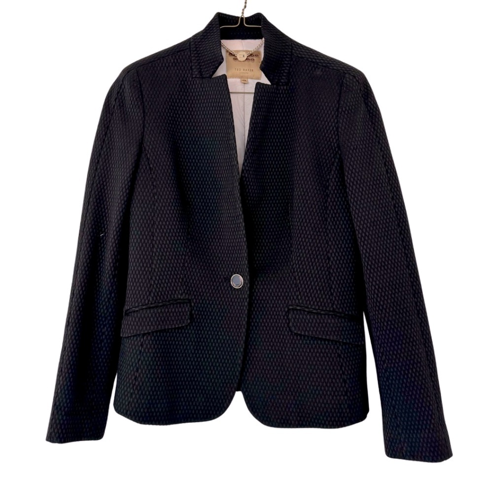 Women's Ted Baker Textured Black Notch Collar Blazer